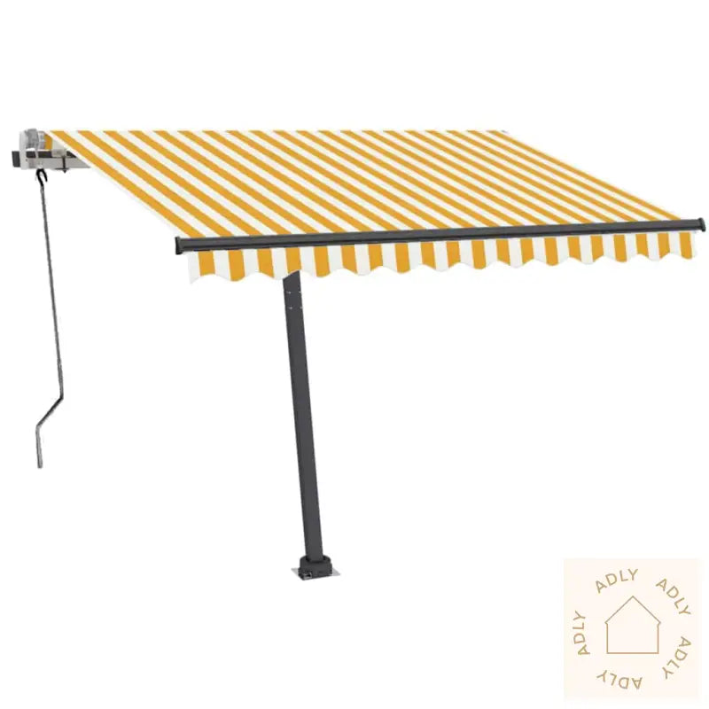 Manuell Uttrekkbar Markise Med Led 350X250 Cm Gul Og Hvit