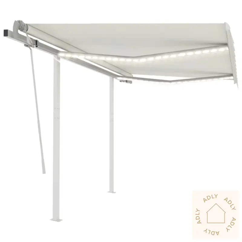 Manuell Uttrekkbar Markise Med Led 3,5X2,5 M Kremhvit
