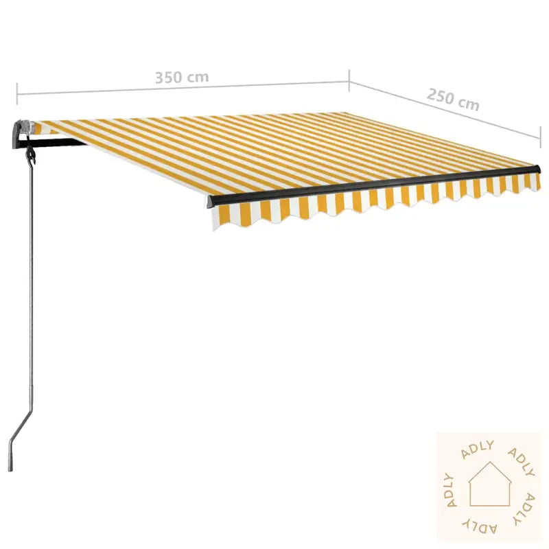 Manuell Uttrekkbar Markise Med Led 350X250 Cm Gul Og Hvit