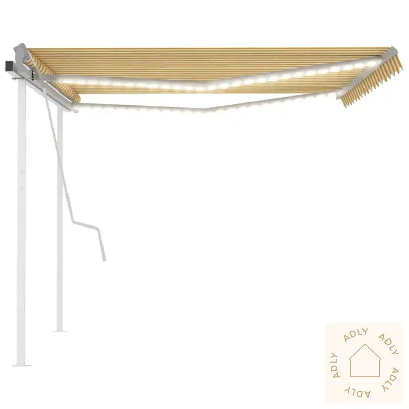Manuell Uttrekkbar Markise Med Led 4,5X3 M Gul Og Hvit