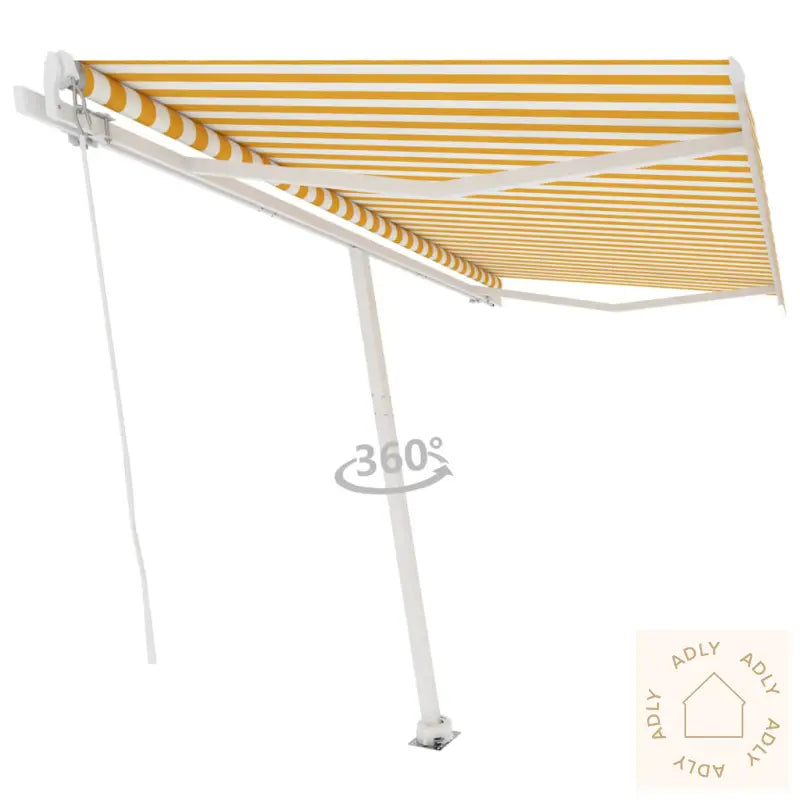 Frittstående Manuell Uttrekkbar Markise 400X350 Cm Gul/Hvit
