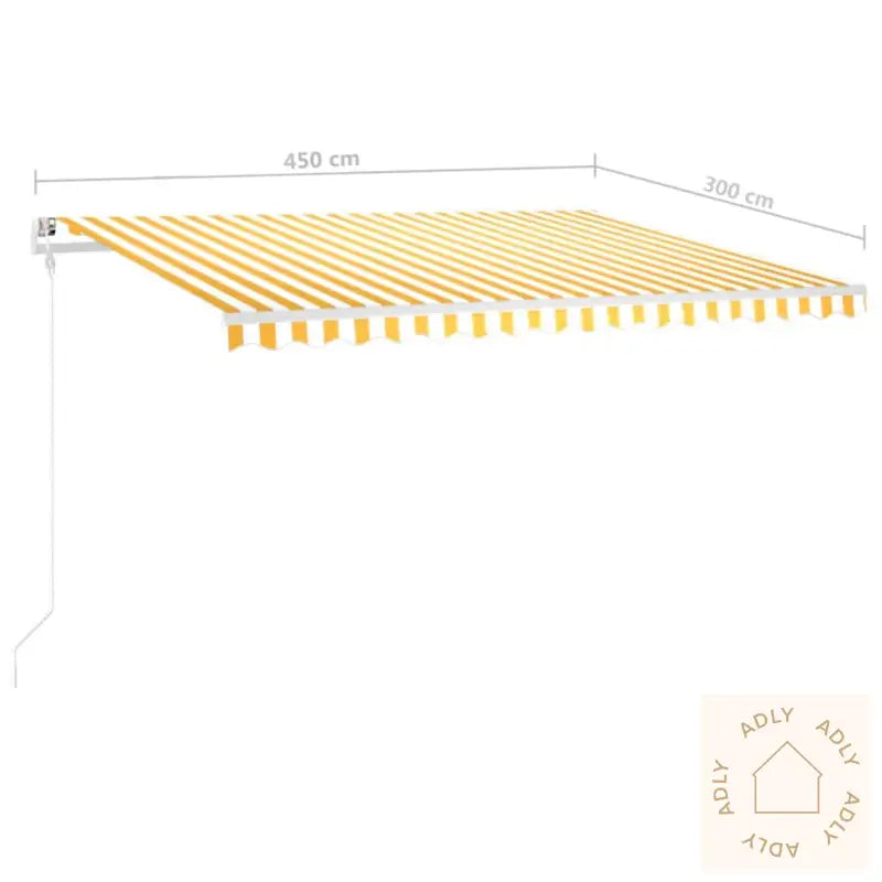 Manuell Uttrekkbar Markise Med Led 4,5X3 M Gul Og Hvit