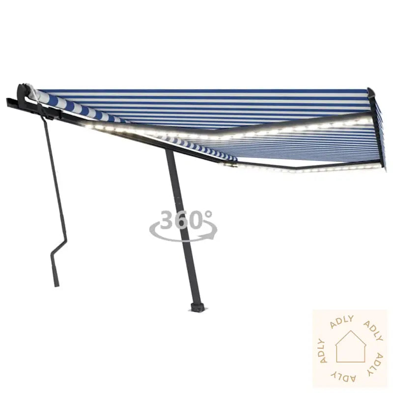 Manuell Uttrekkbar Markise Med Led 400X300 Cm Blå Og Hvit