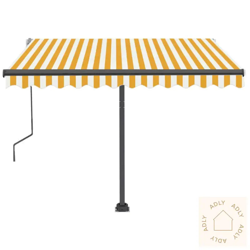 Manuell Uttrekkbar Markise Med Led 350X250 Cm Gul Og Hvit