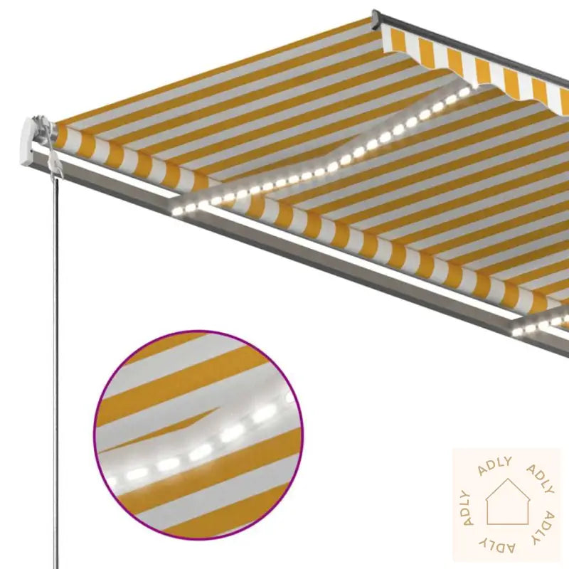 Manuell Uttrekkbar Markise Med Led 350X250 Cm Gul Og Hvit