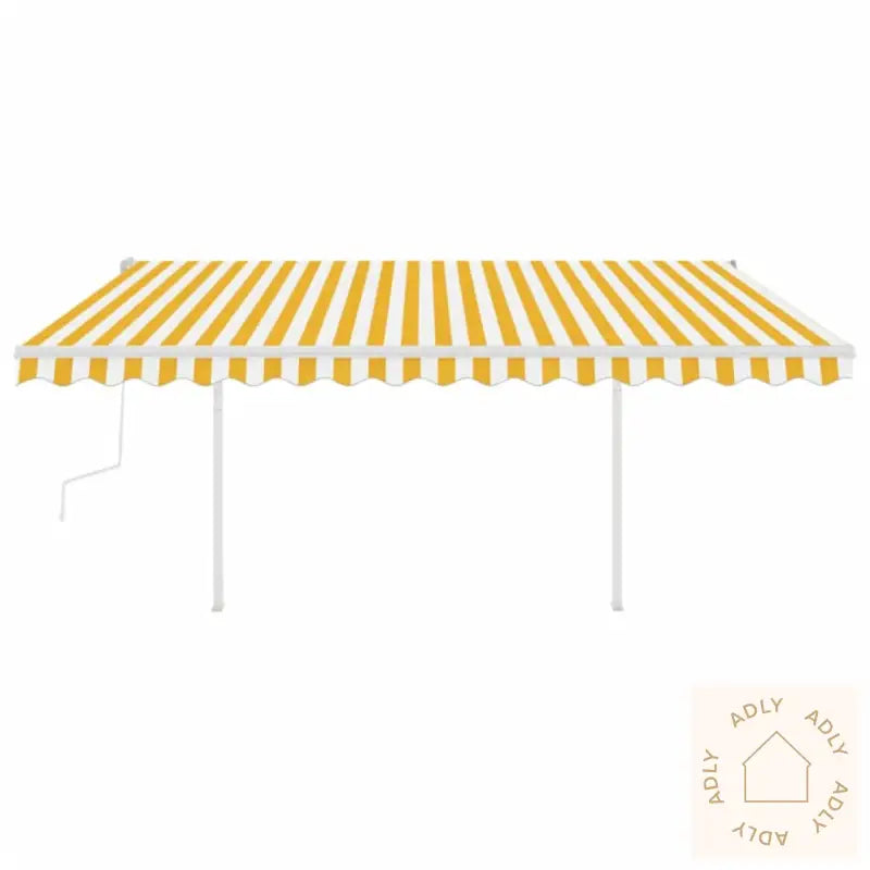 Manuell Uttrekkbar Markise Med Led 4,5X3 M Gul Og Hvit