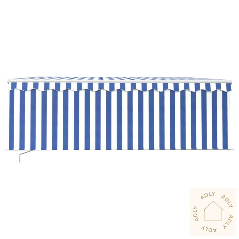 Manuell Uttrekkbar Markise Med Rullegardin 4,5X3 M Blå Og Hvit