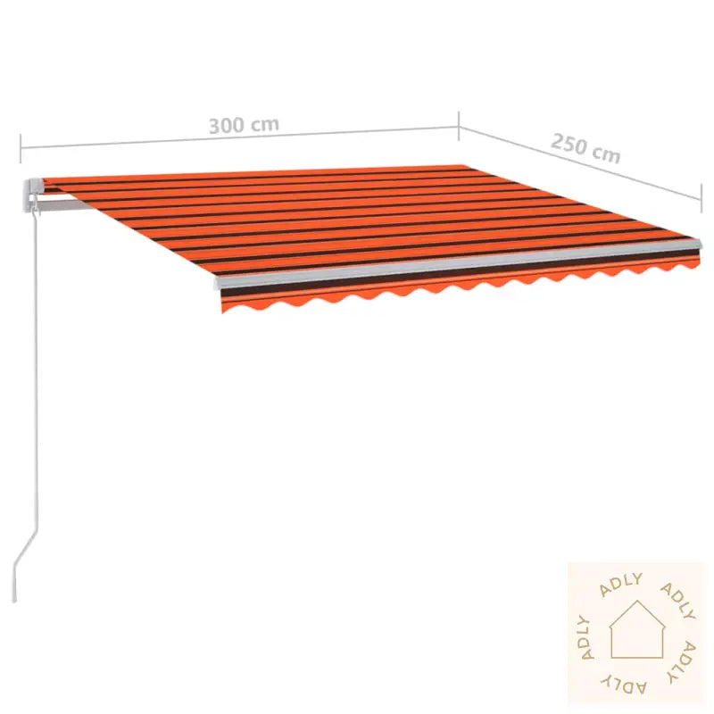 Manuell Uttrekkbar Markise Med Led 300X250 Cm Oransje Og Brun