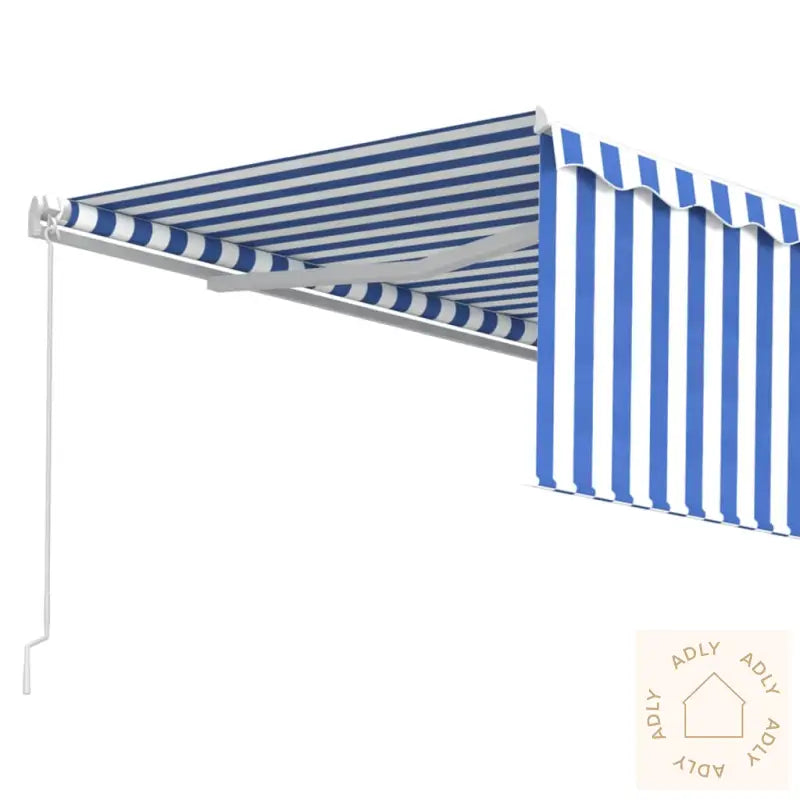 Manuell Uttrekkbar Markise Med Rullegardin 4,5X3 M Blå Og Hvit