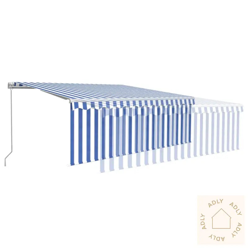 Manuell Uttrekkbar Markise Med Rullegardin 4,5X3 M Blå Og Hvit