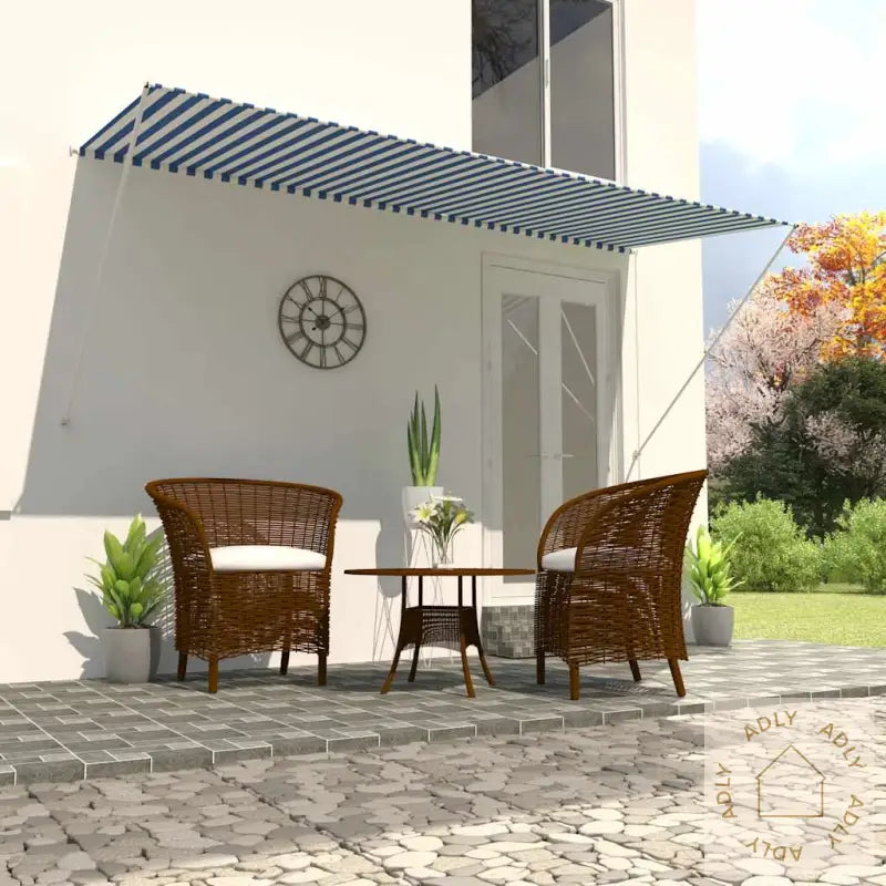 Uttrekkbar Markise 300X150 Cm Blå Og Hvit