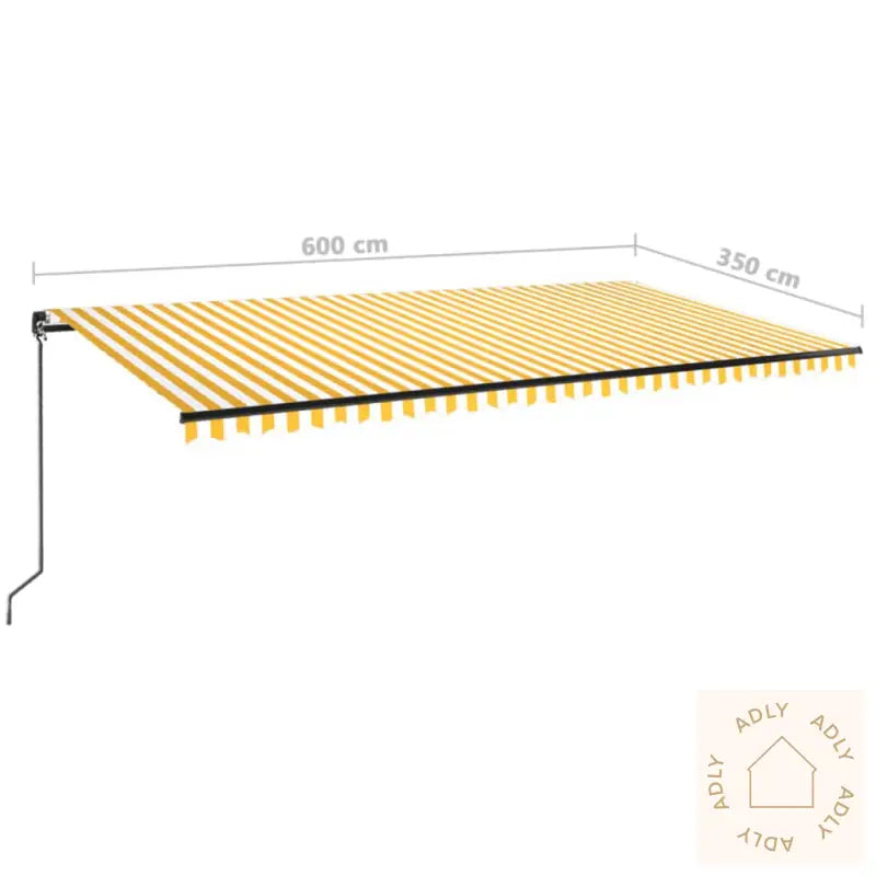 Manuell Uttrekkbar Markise Med Led 600X350 Cm Gul Og Hvit