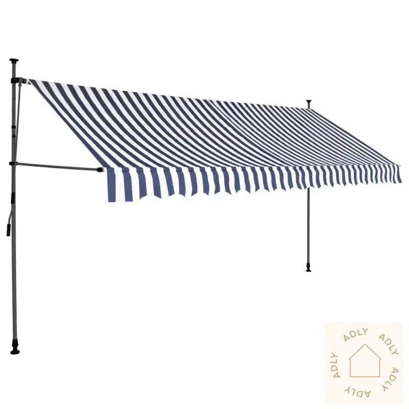 Manuell Uttrekkbar Markise Med Led 400 Cm Blå Og Hvit