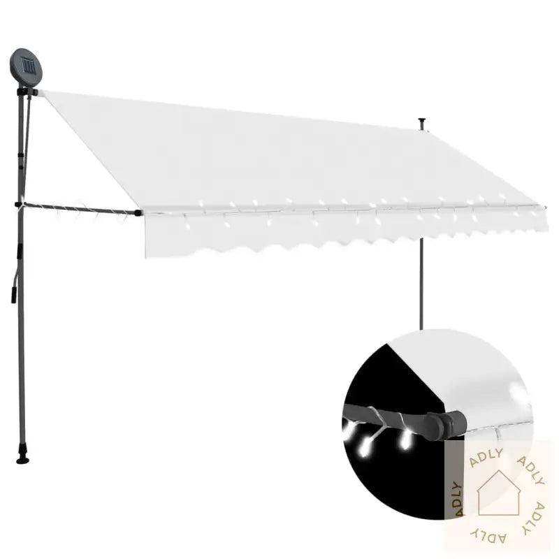 Manuell Uttrekkbar Markise Med Led 350 Cm Kremhvit