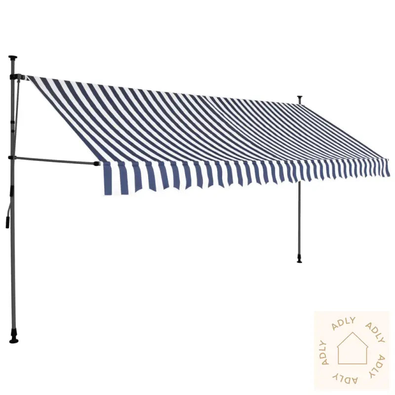 Manuell Uttrekkbar Markise Med Led 350 Cm Blå Og Hvit