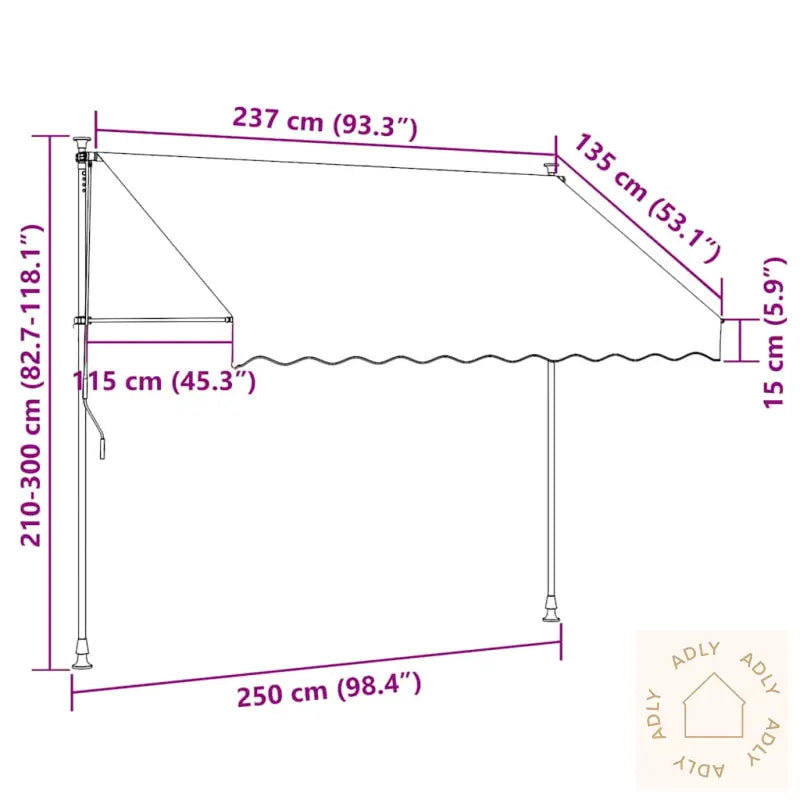 Manuell Uttrekkbar Markise Med Led 250 Cm Gul Og Blå