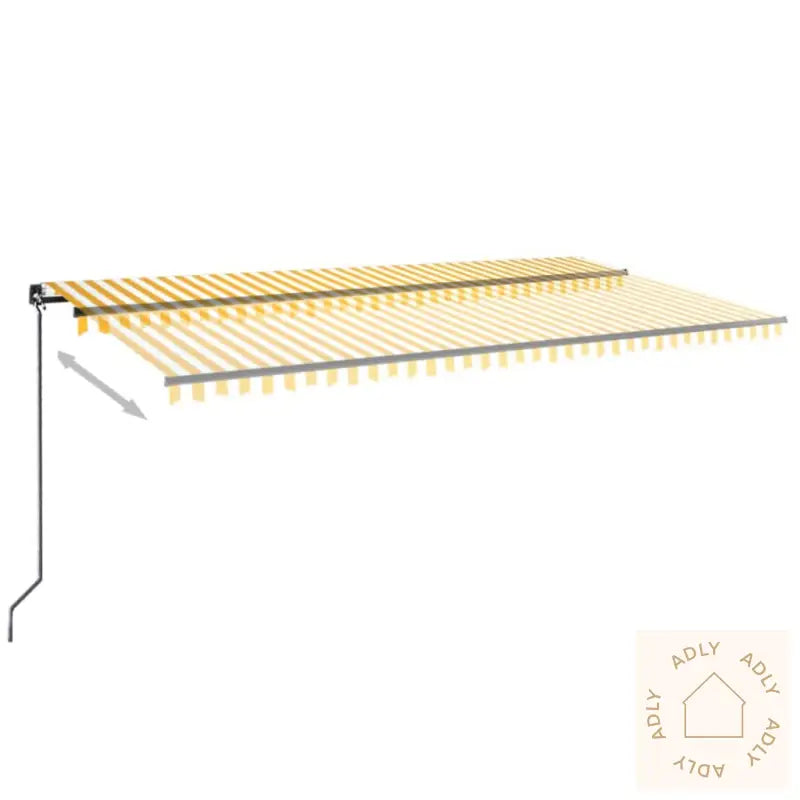 Manuell Uttrekkbar Markise Med Led 600X350 Cm Gul Og Hvit