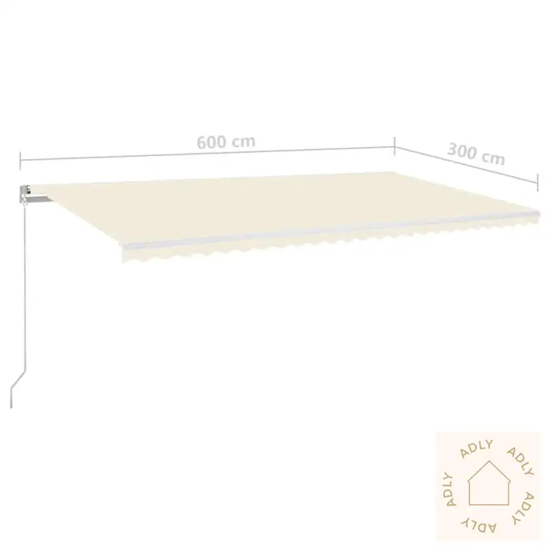 Manuell Uttrekkbar Markise Med Led 600X300 Cm Kremhvit
