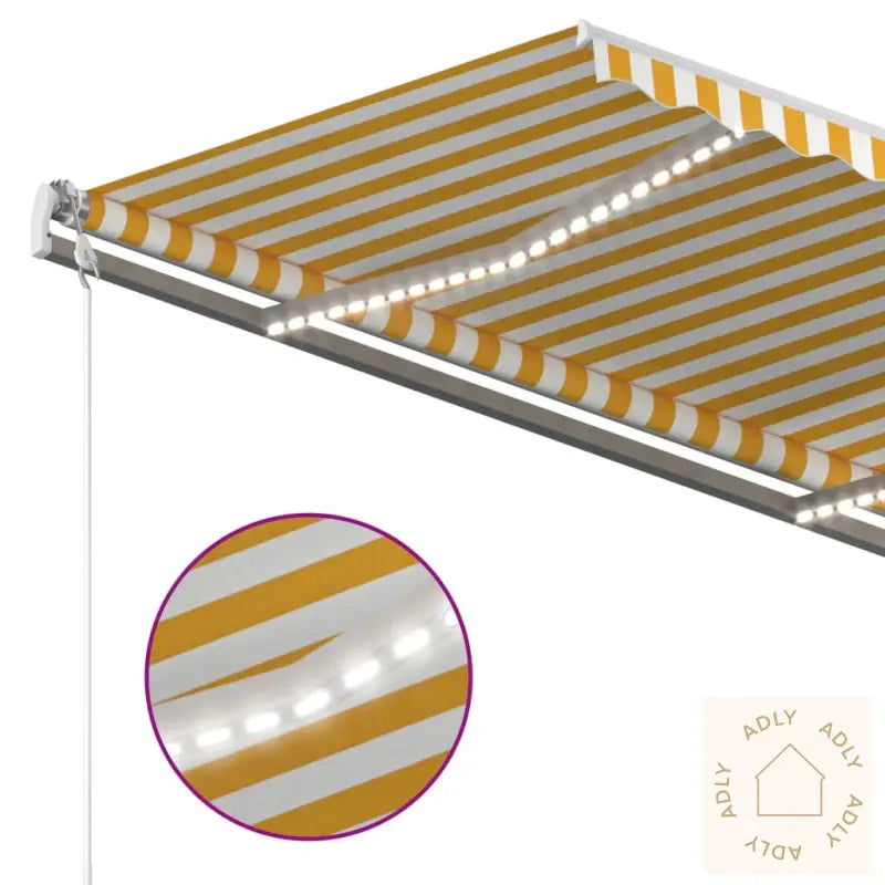 Manuell Uttrekkbar Markise Med Led 3,5X2,5 M Gul Og Hvit