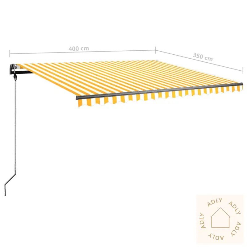 Manuell Uttrekkbar Markise Med Led 400X350 Cm Gul Og Hvit