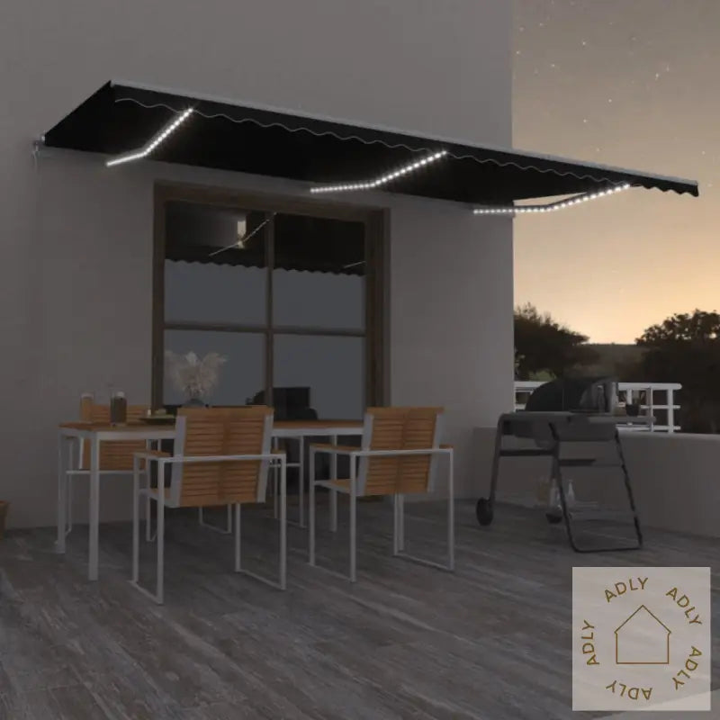 Manuell Uttrekkbar Markise Med Led 600X350 Cm Antrasitt