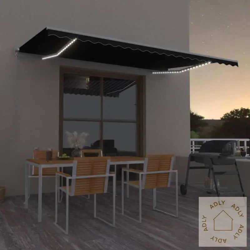 Manuell Uttrekkbar Markise Med Led 500X300 Cm Antrasitt