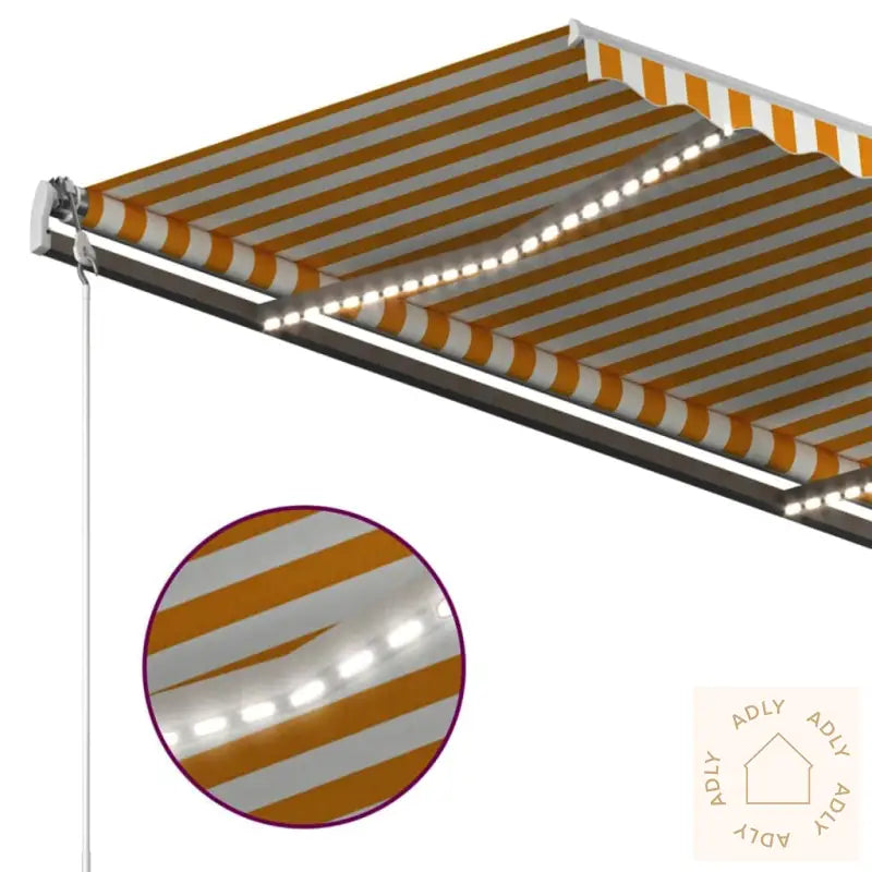 Manuell Uttrekkbar Markise Med Led 400X350 Cm Gul Og Hvit