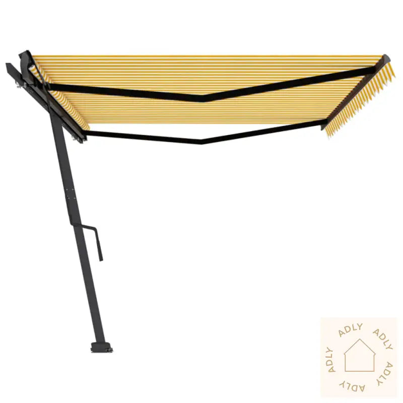 Frittstående Manuell Uttrekkbar Markise 500X350 Cm Gul/Hvit