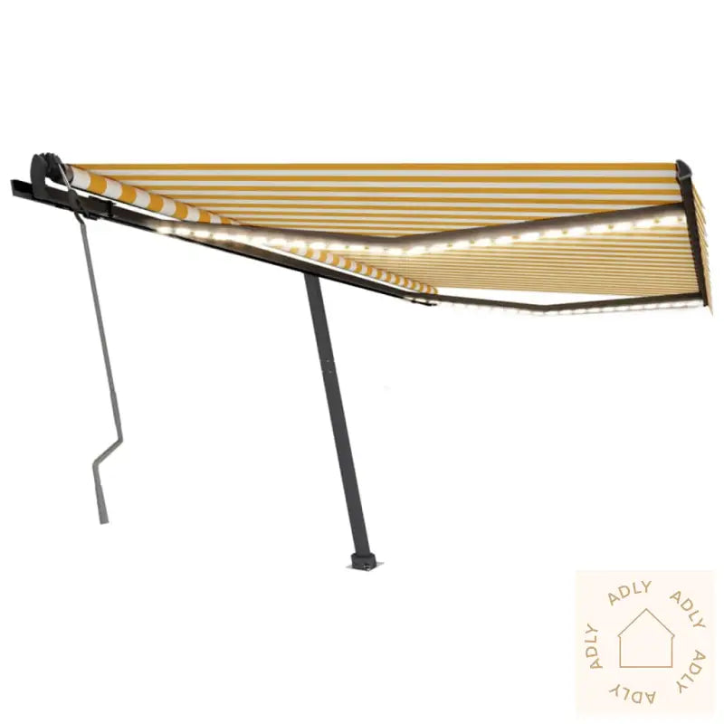 Manuell Uttrekkbar Markise Med Led 400X350 Cm Gul Og Hvit