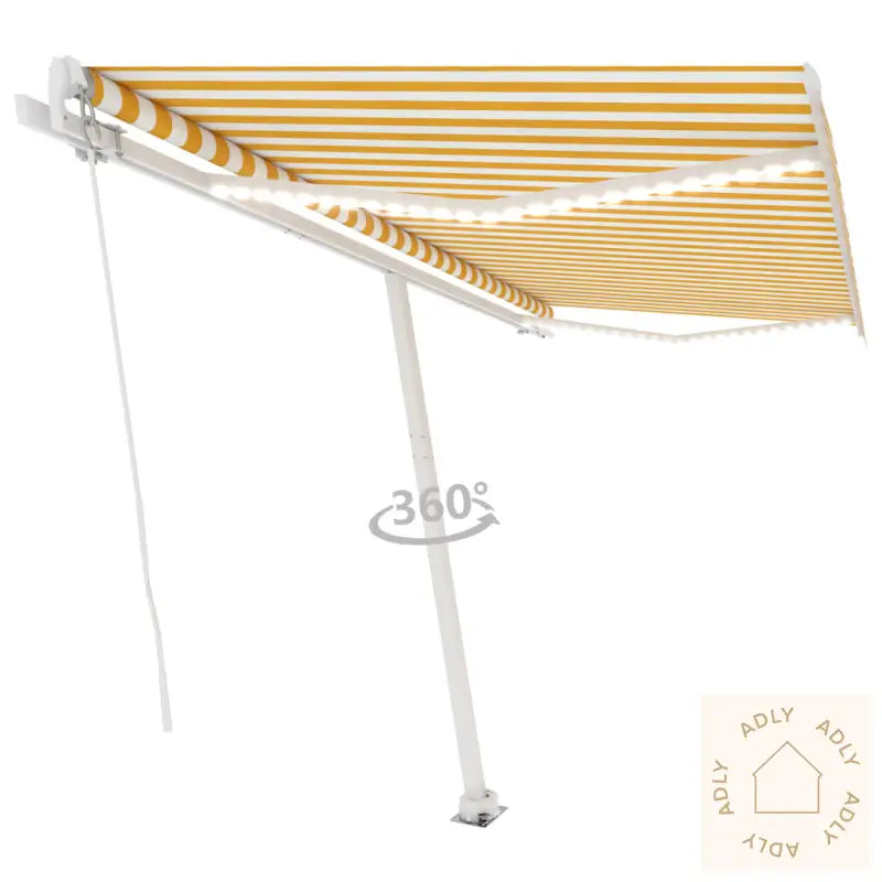 Manuell Uttrekkbar Markise Med Led 400X350 Cm Gul Og Hvit