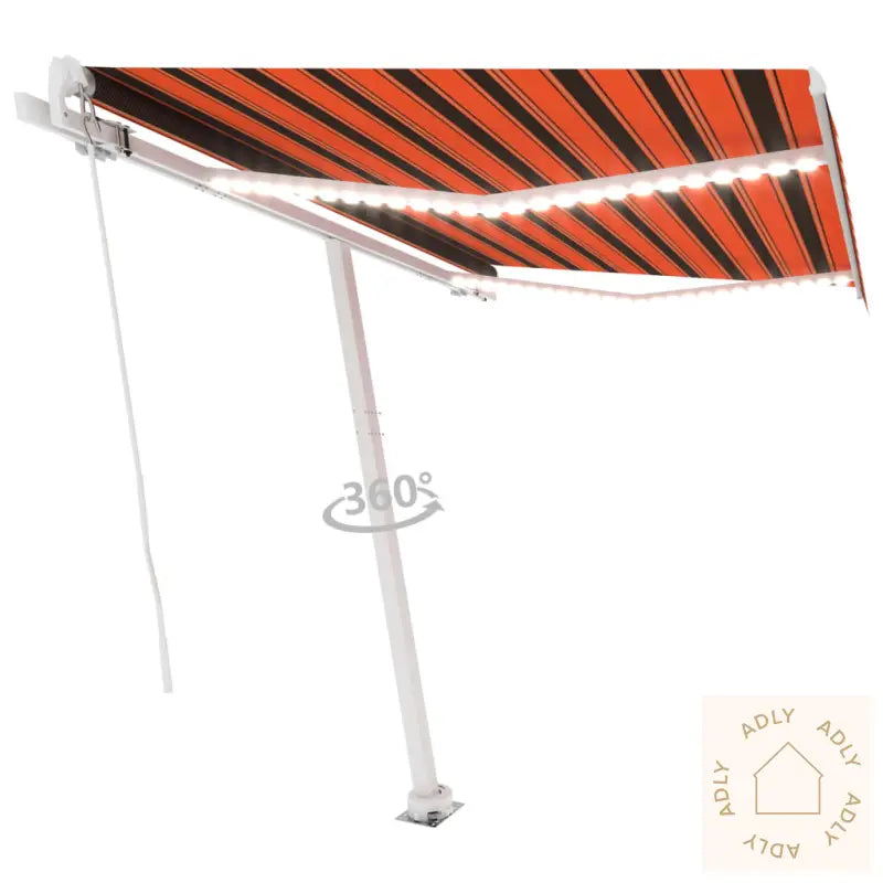 Manuell Uttrekkbar Markise Med Led 350X250 Cm Oransje Og Brun