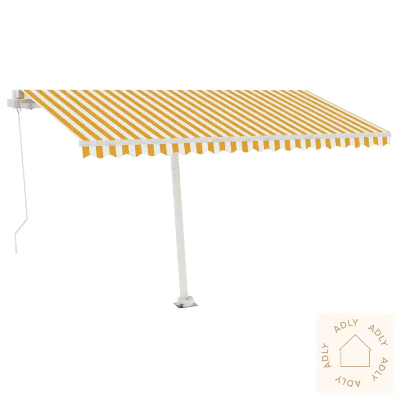 Manuell Uttrekkbar Markise Med Led 400X350 Cm Gul Og Hvit