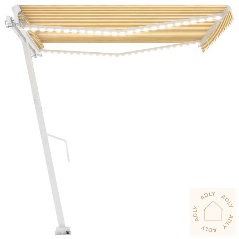 Manuell Uttrekkbar Markise Med Led 400X350 Cm Gul Og Hvit