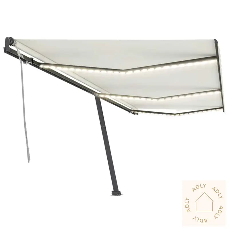 Manuell Uttrekkbar Markise Med Led 600X300 Cm Kremhvit