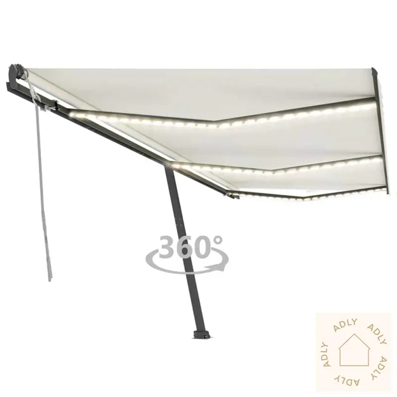 Manuell Uttrekkbar Markise Med Led 600X300 Cm Kremhvit