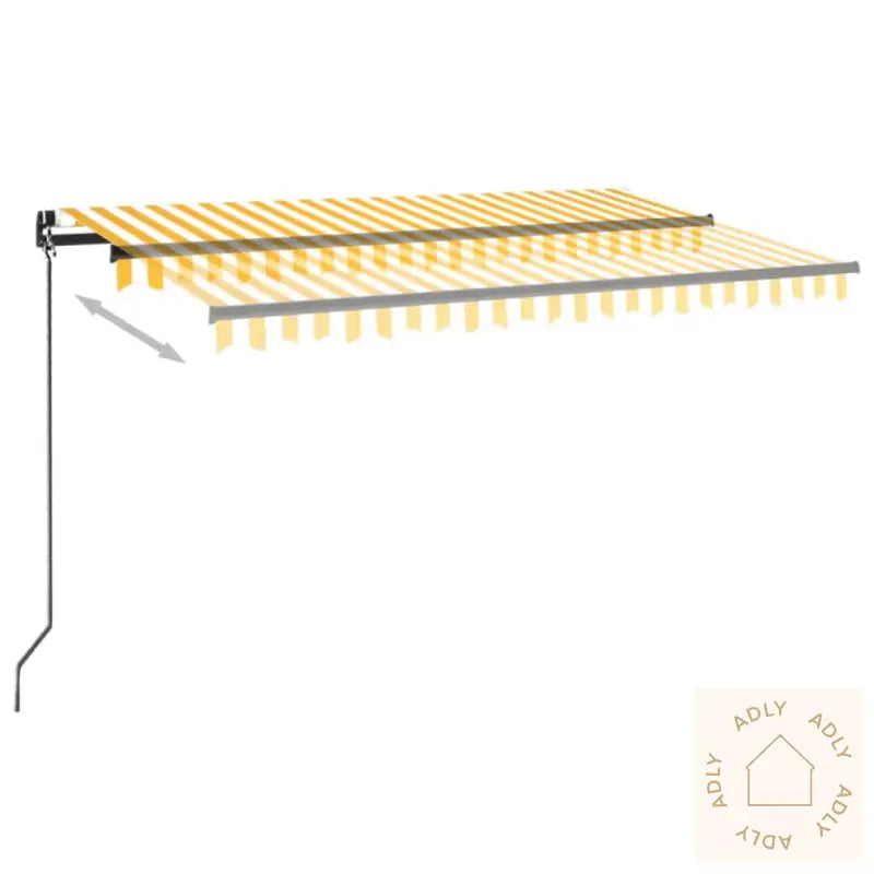 Manuell Uttrekkbar Markise Med Led 450X350 Cm Gul Og Hvit