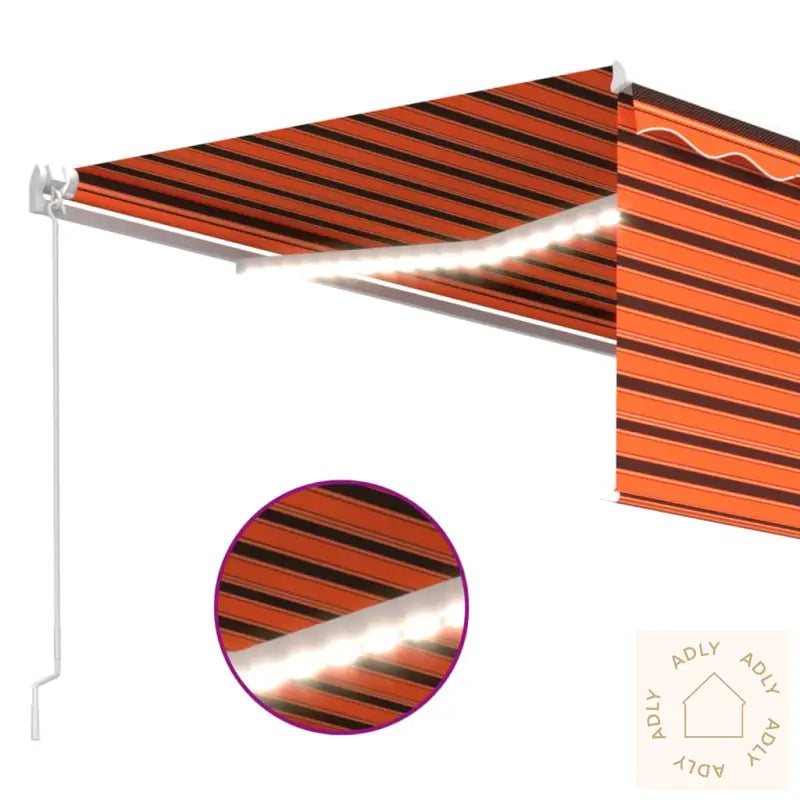 Manuell Uttrekkbar Markise Rullegardin Led 4X3 M Oransje Brun