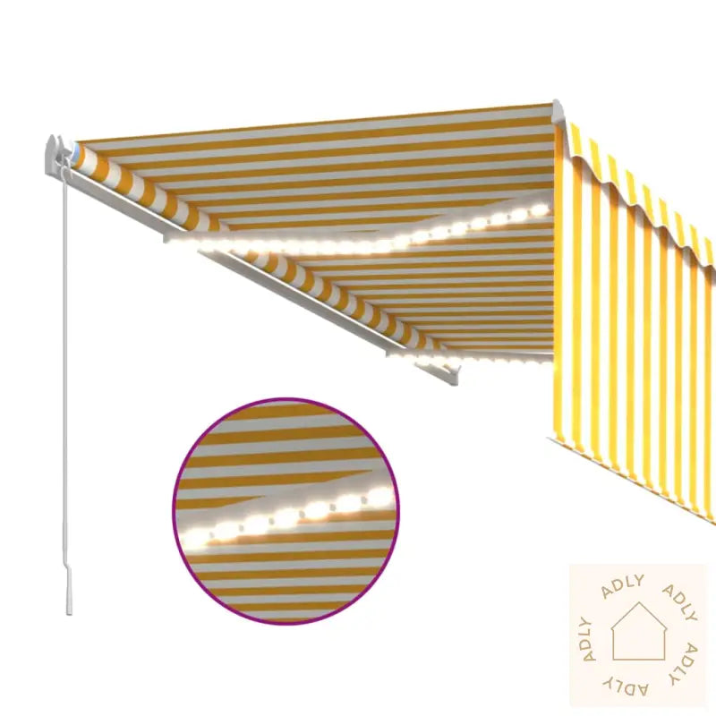 Manuell Uttrekkbar Markise Rullegardin&Led 3,5X2,5 M Gul Hvit