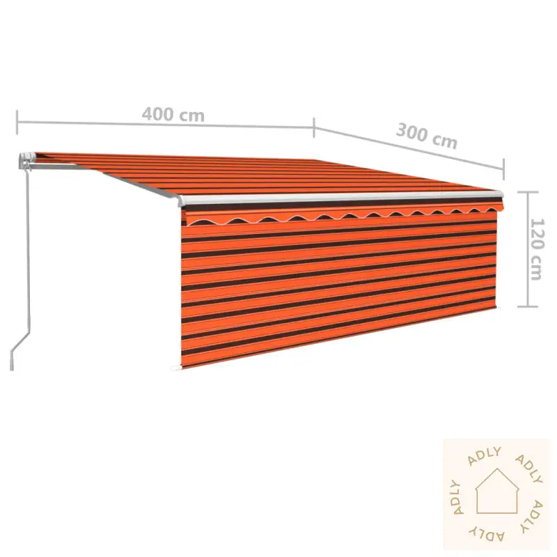 Manuell Uttrekkbar Markise Rullegardin Led 4X3 M Oransje Brun