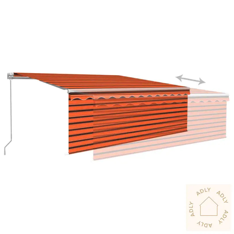 Manuell Uttrekkbar Markise Rullegardin Led 4X3 M Oransje Brun