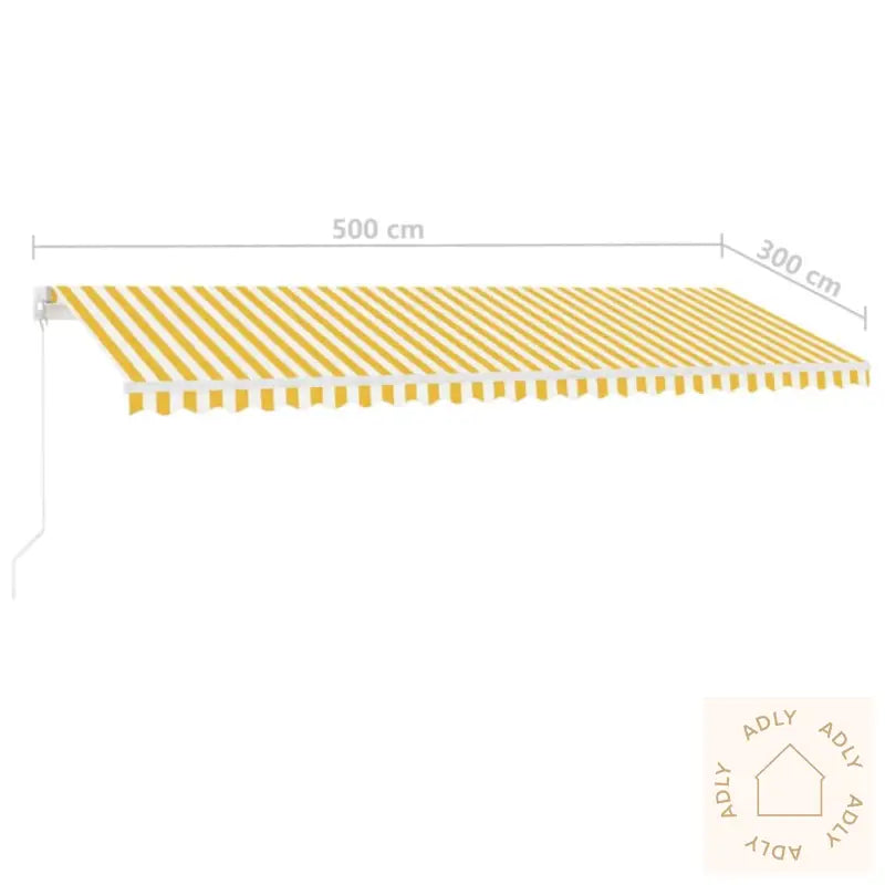 Manuell Uttrekkbar Markise Med Led 500X300 Cm Gul Og Hvit
