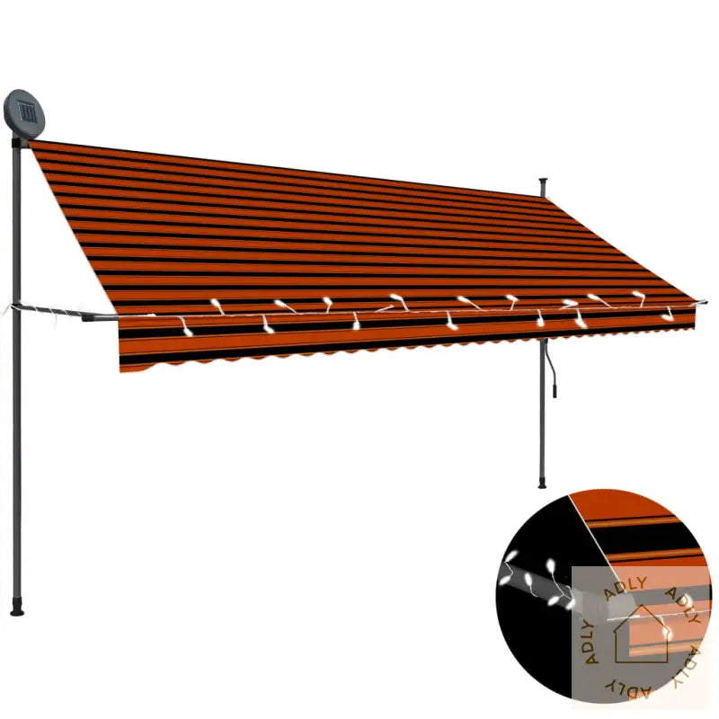 Manuell Uttrekkbar Markise Med Led 350 Cm Oransje Og Brun