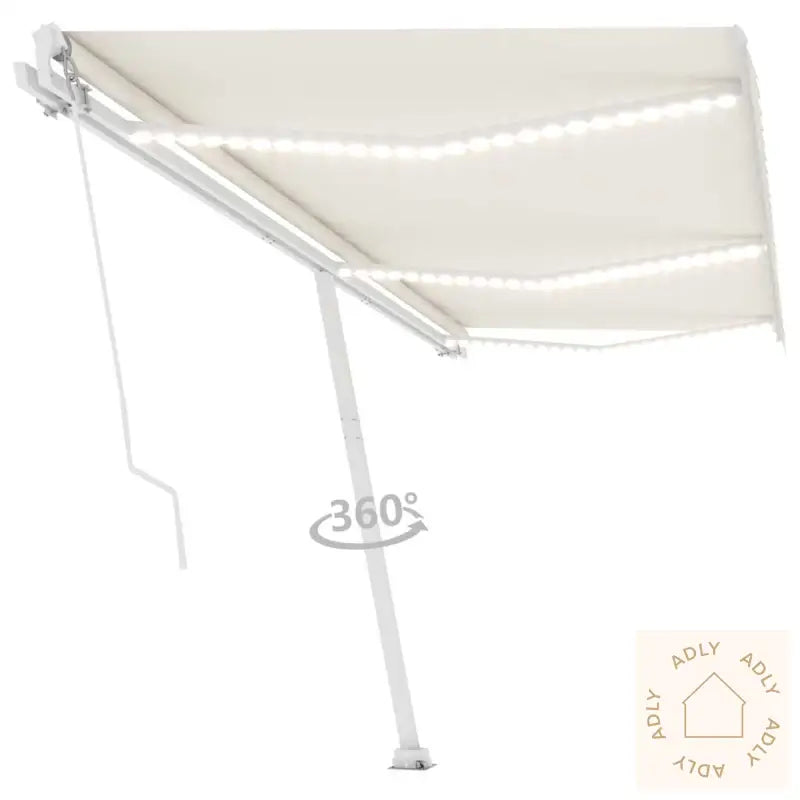 Manuell Uttrekkbar Markise Med Led 600X300 Cm Kremhvit