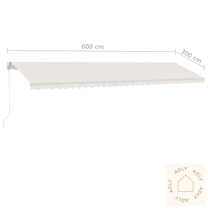 Manuell Uttrekkbar Markise Med Led 600X300 Cm Kremhvit