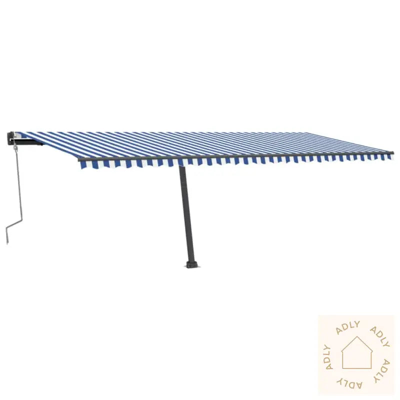 Manuell Uttrekkbar Markise Med Led 600X300 Cm Blå Og Hvit