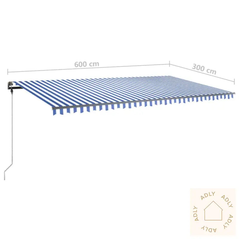Manuell Uttrekkbar Markise Med Led 600X300 Cm Blå Og Hvit