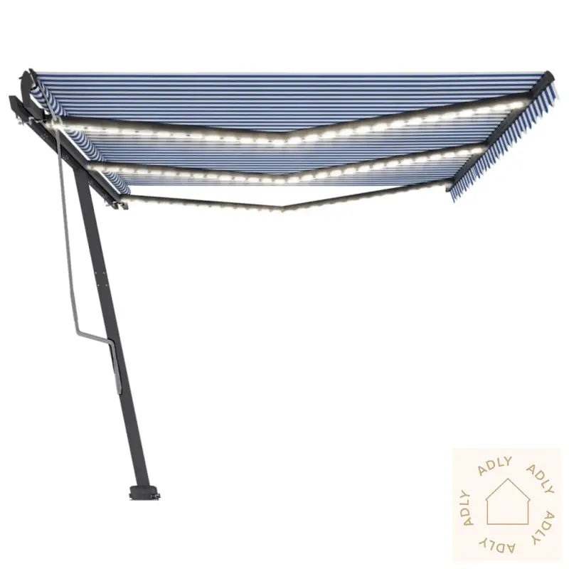 Manuell Uttrekkbar Markise Med Led 600X300 Cm Blå Og Hvit