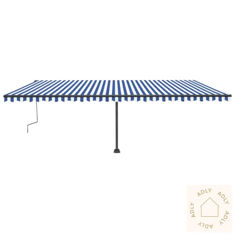 Manuell Uttrekkbar Markise Med Led 600X300 Cm Blå Og Hvit