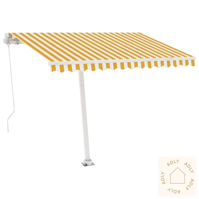 Manuell Uttrekkbar Markise Med Led 300X250 Cm Gul Og Hvit