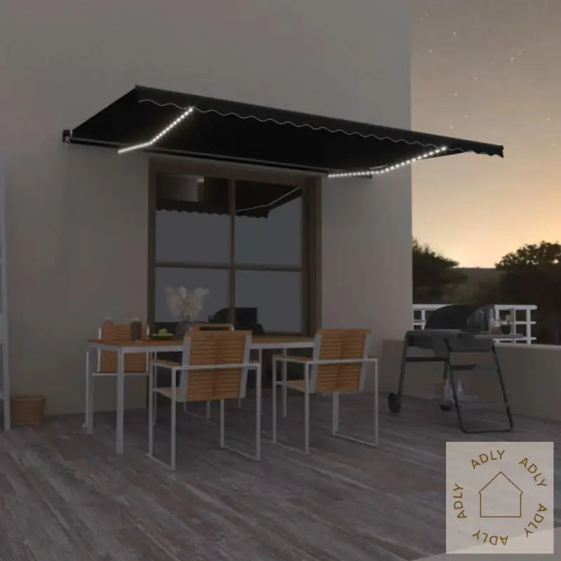 Manuell Uttrekkbar Markise Med Led 500X350 Cm Antrasitt